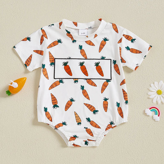 Boy's Embroidered Easter Carrot Rompers