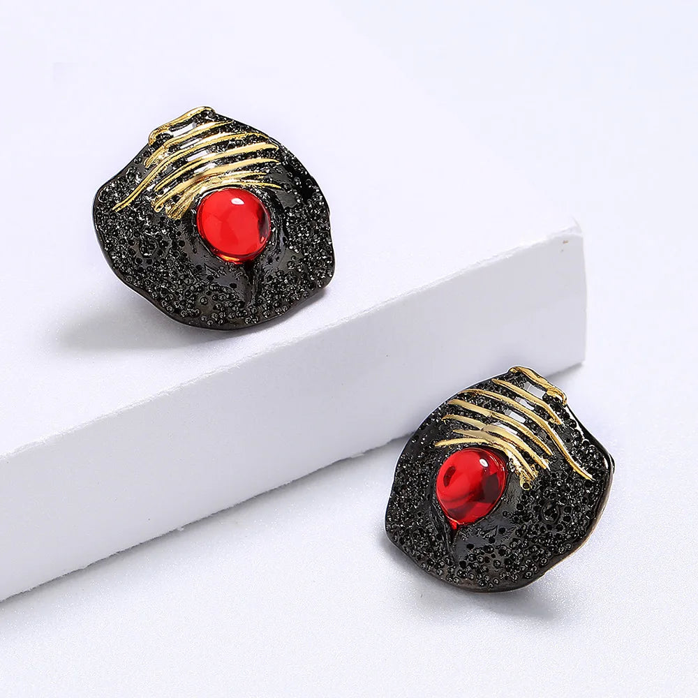 Earring Black & Gold Style Earrings Red Gemstone Earrings