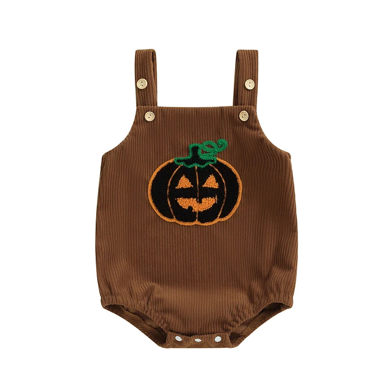 Halloween Outfits! Girl’s & Boy’s Embroidered Bats, Ghost, Pumpkin Rompers & Bib Overalls