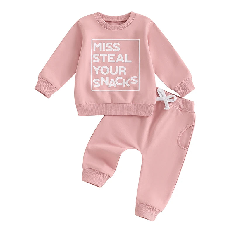 2-Piece Fall Outfits! Girl’s "Miss Steal Your Snacks" Sweatshirt & Pants Sets