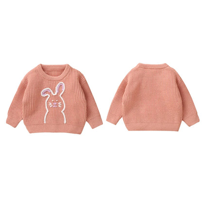 Girl's Embroidered Easter Bunny Knit Sweaters