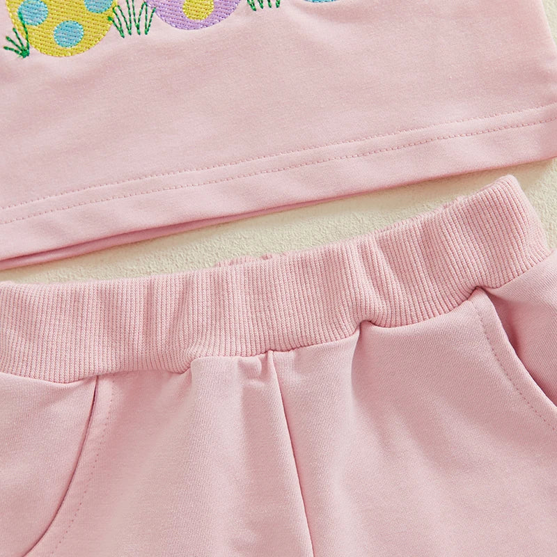 Girl's 2-Piece Embroidered Easter Egg T-Shirt & Shorts Sets