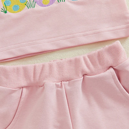 Girl's 2-Piece Embroidered Easter Egg T-Shirt & Shorts Sets