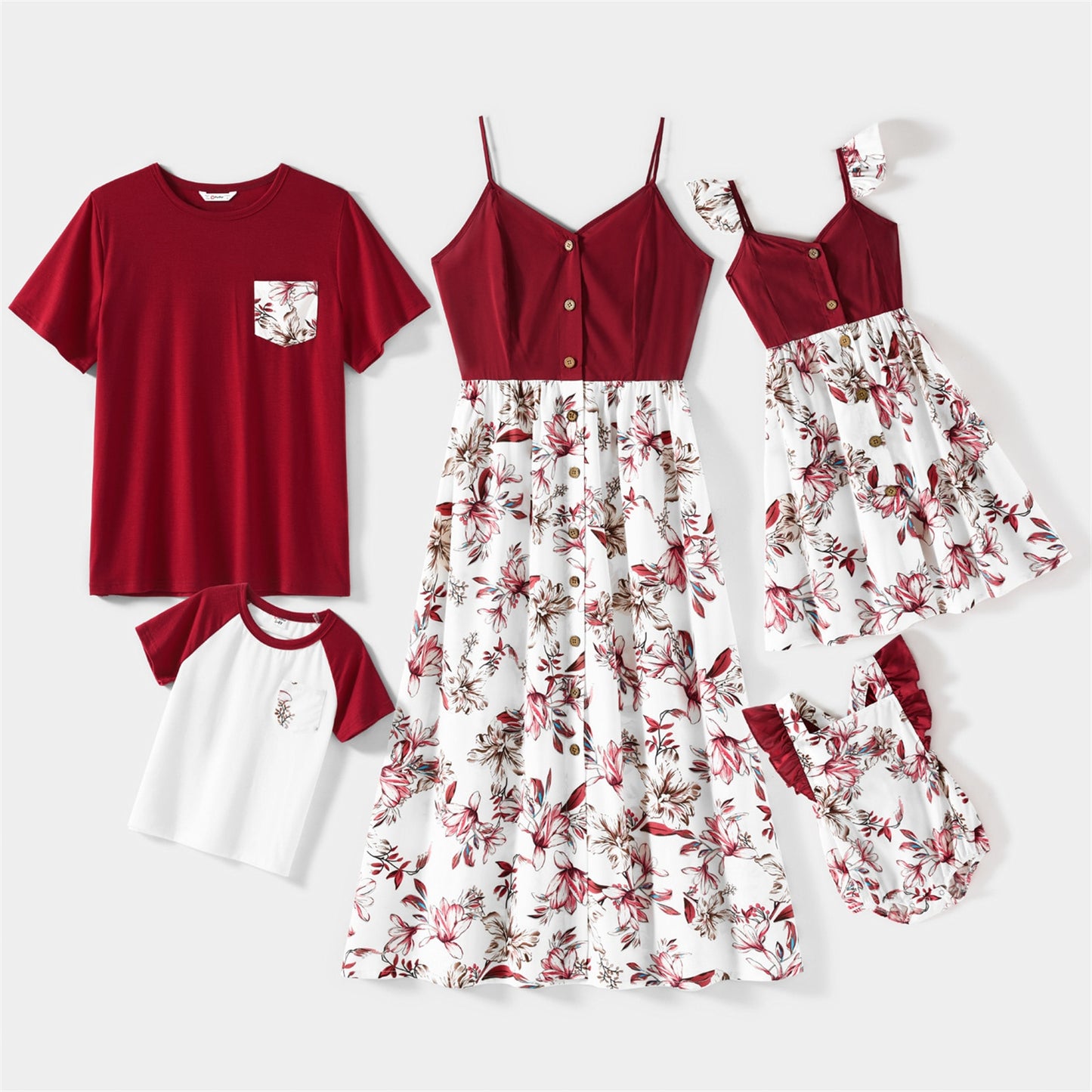 Family Matching! Floral Spaghetti Strap Dresses, T-shirts & Rompers