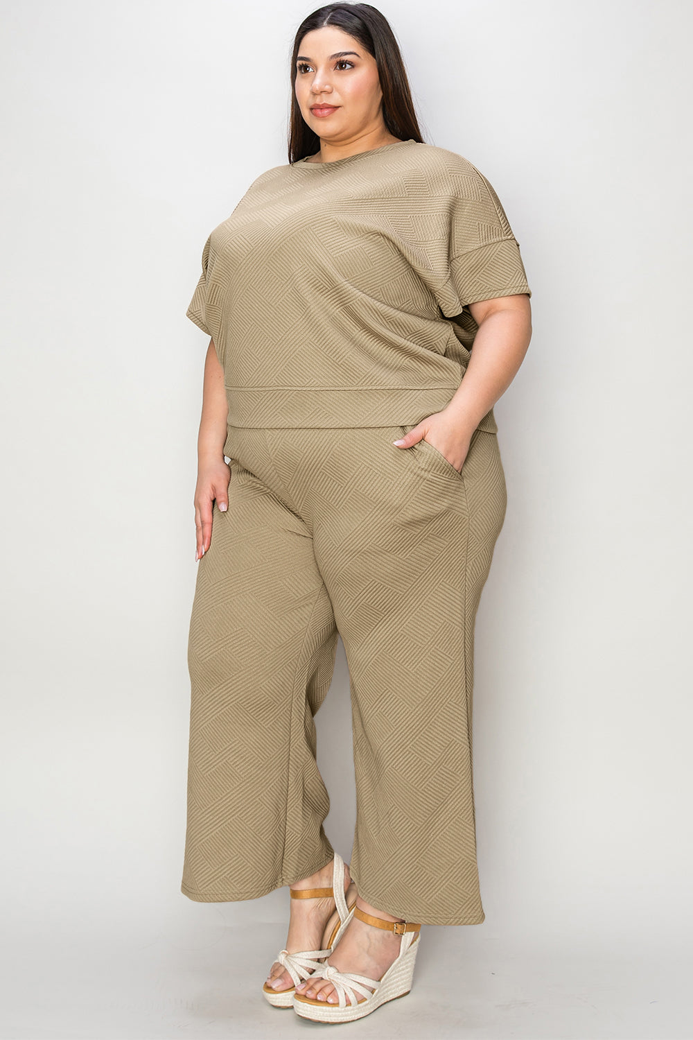 Textured Short Sleeve Top and Pants Set