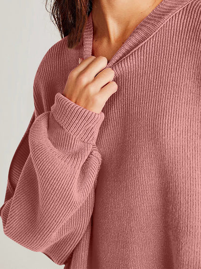 Side Slit Round Neck Long Sleeve Sweater