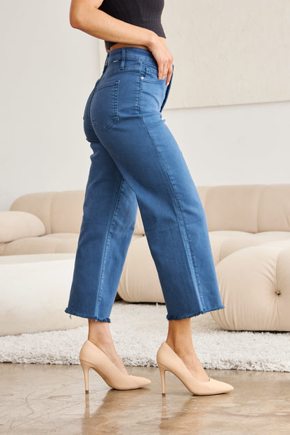 Crop Tummy Control High Waist Raw Hem Jeans