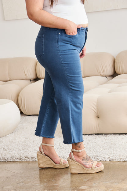 Crop Tummy Control High Waist Raw Hem Jeans