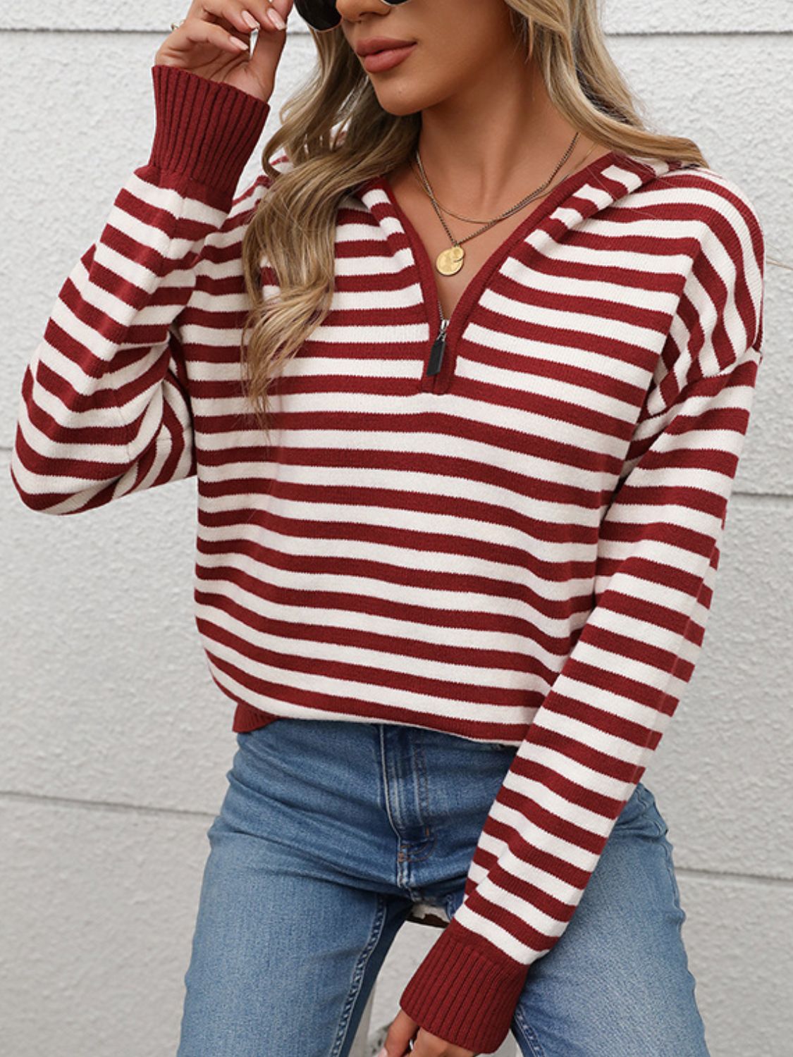 Striped Long Sleeve Hooded Sweater