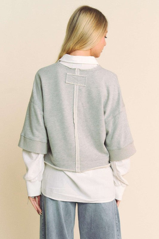Faux Layered French Terry Contrast Top