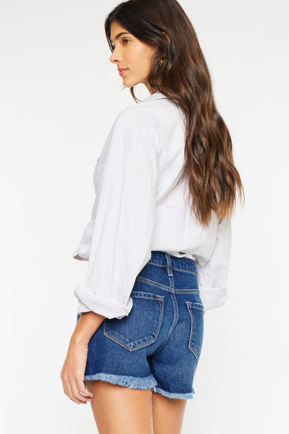 High Rise Frayed Hem Denim Shorts