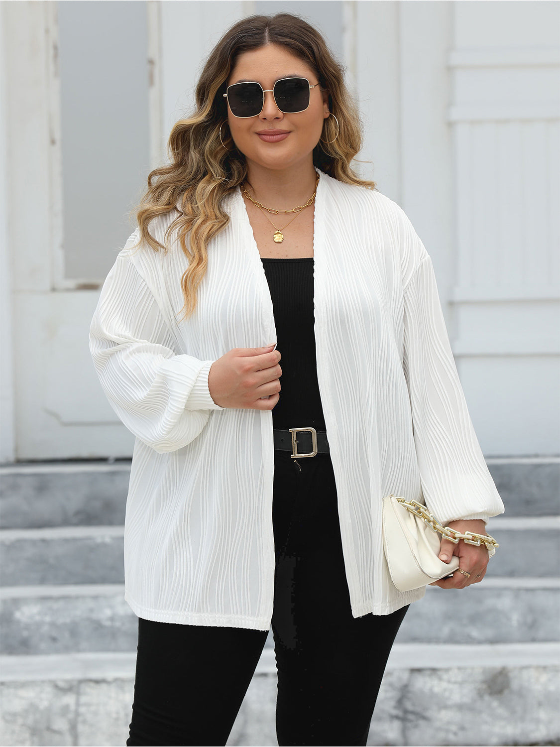 Plus Open Front Long Sleeve Cardigan