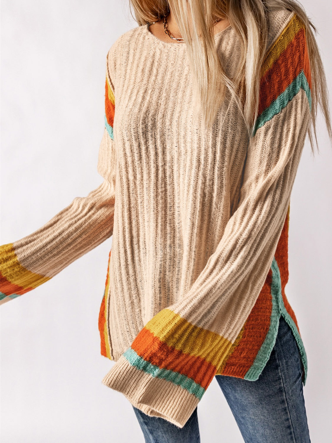 Striped Round Neck Long Sleeve Sweater