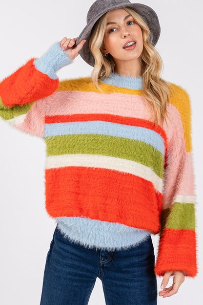 Color Block Round Neck Dropped Shoulder Sweater