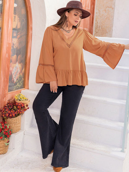 Plus V-Neck Peplum Blouse