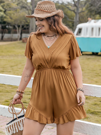 Plus Ruffled V-Neck Short Sleeve Romper