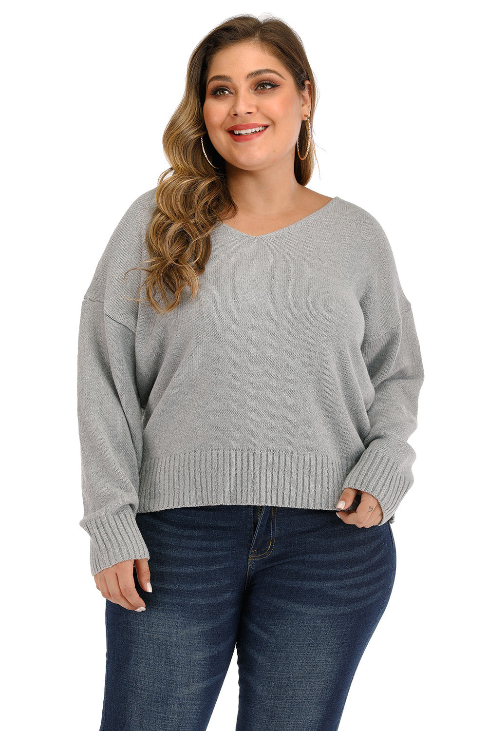 Plus V Neck Pullover Sweater