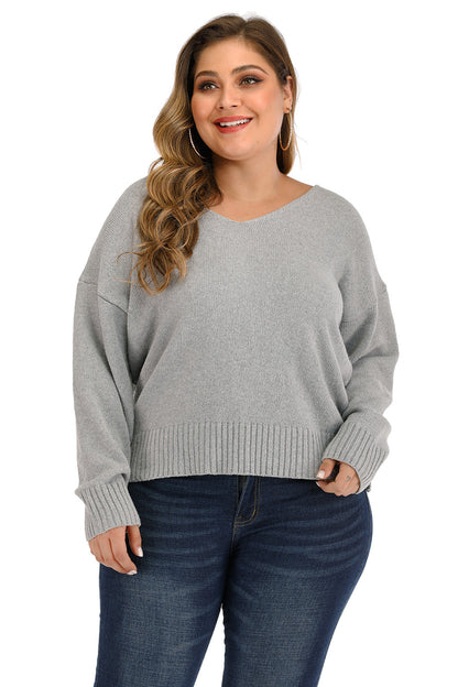 Plus V Neck Pullover Sweater