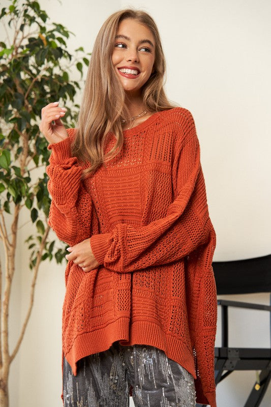 Openwork Side Slit Drop Shoulder Knit Cover Up