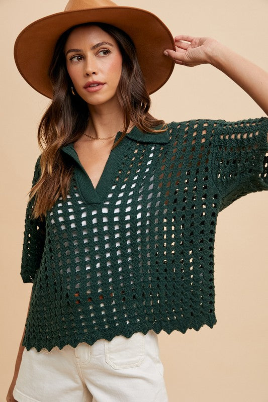 Openwork Johnny Collar Knit Cover Up