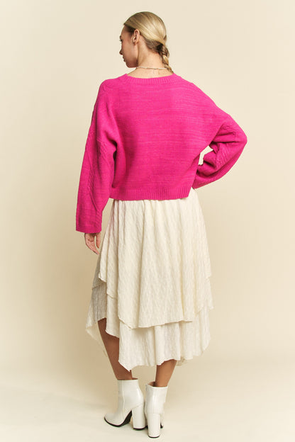 Diamond Cable Pattern Drop Shoulder Sweater