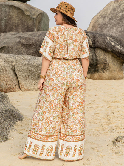 Plus V-Neck Flutter Sleeve Wide Leg Jumpsuit