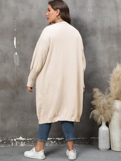 Plus Long Sleeve Pocketed Cardigan