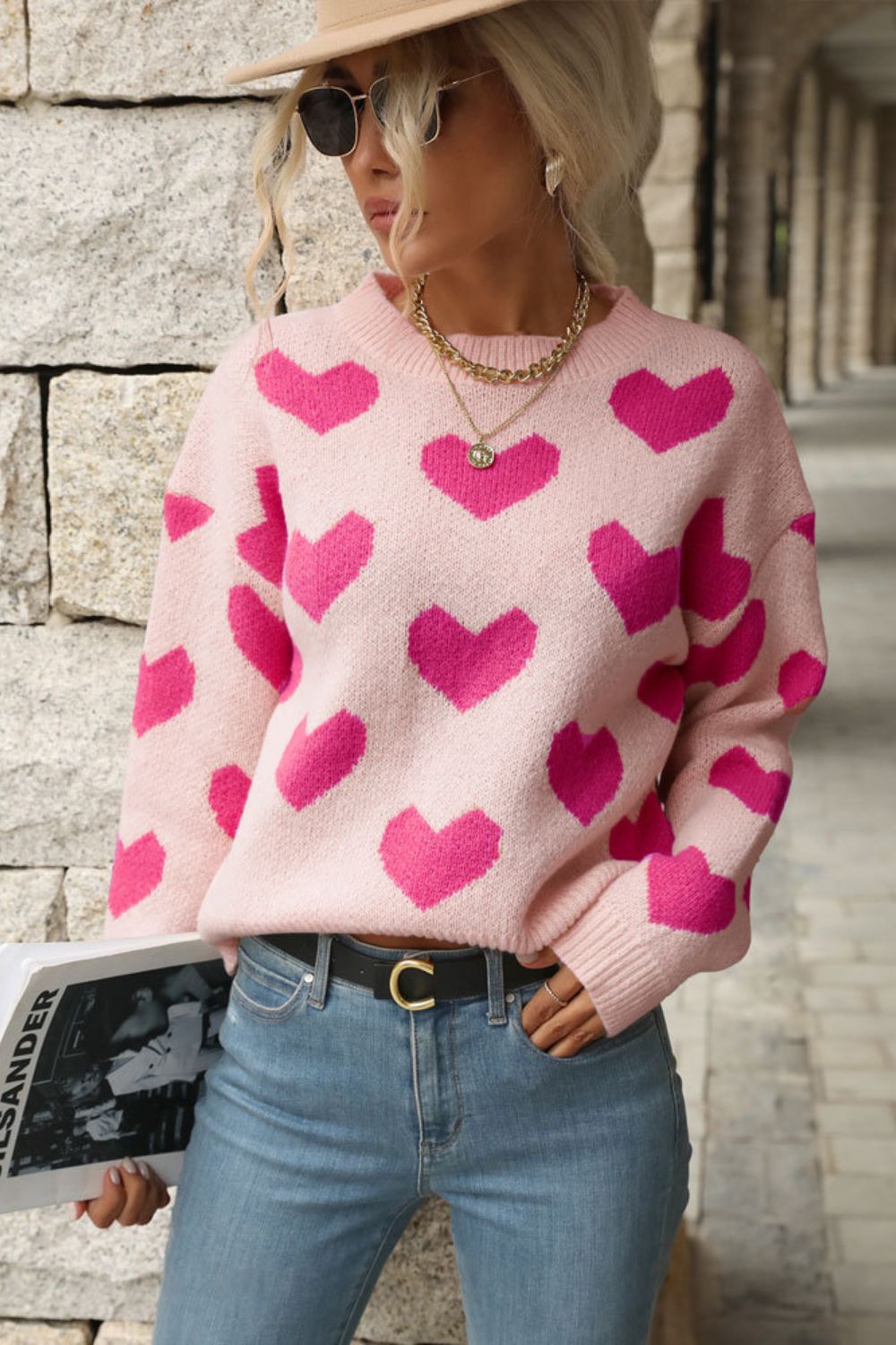 Heart  Dropped Shoulder Sweater