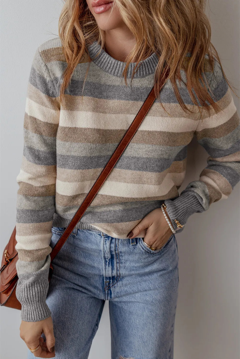 Striped Round Neck Long Sleeve Sweater