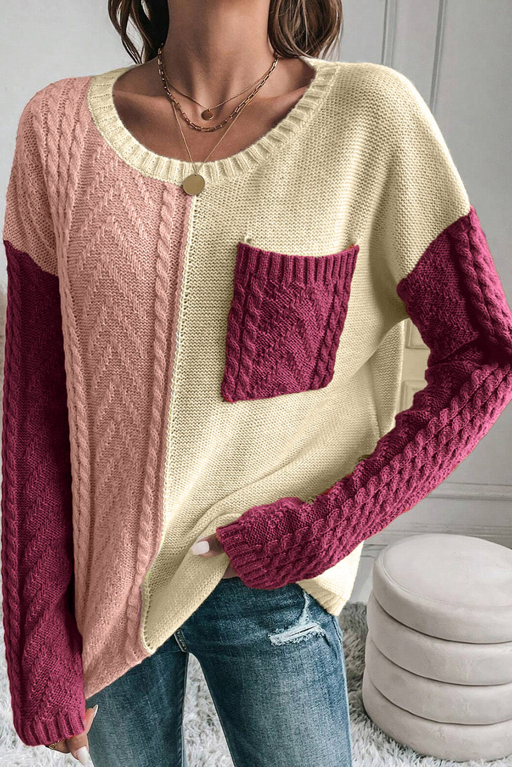 Color Block Drop Shoulder Sweater