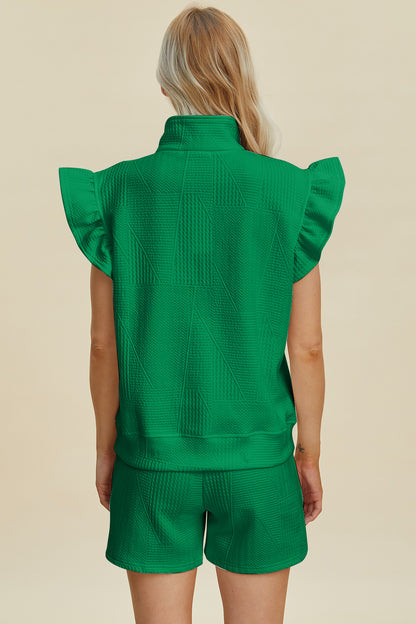 Textured Flounce Sleeve Top and Shorts Set