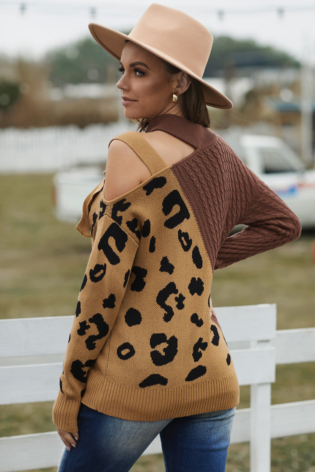 Leopard Block Turtleneck Sweater