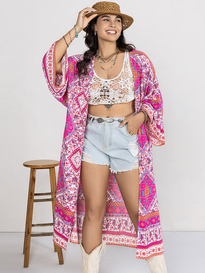 Plus Printed Open Front Longline Cardigan