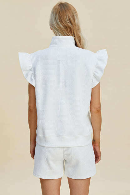 Textured Flounce Sleeve Top and Shorts Set