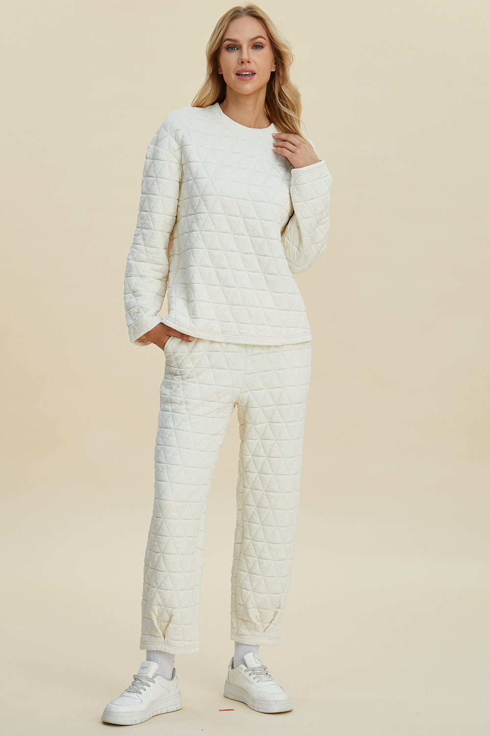 Textured Round Neck Long Sleeve Top and Pants Set