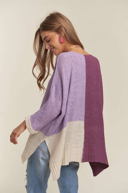 Side Slit Color Block Long Sleeve Sweater