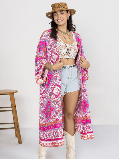 Plus Printed Open Front Longline Cardigan