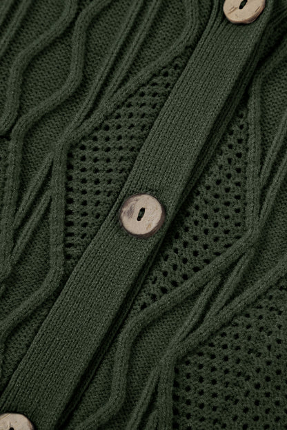 Plus Cable-Knit Button Up Sweater