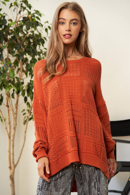 Openwork Side Slit Drop Shoulder Knit Cover Up