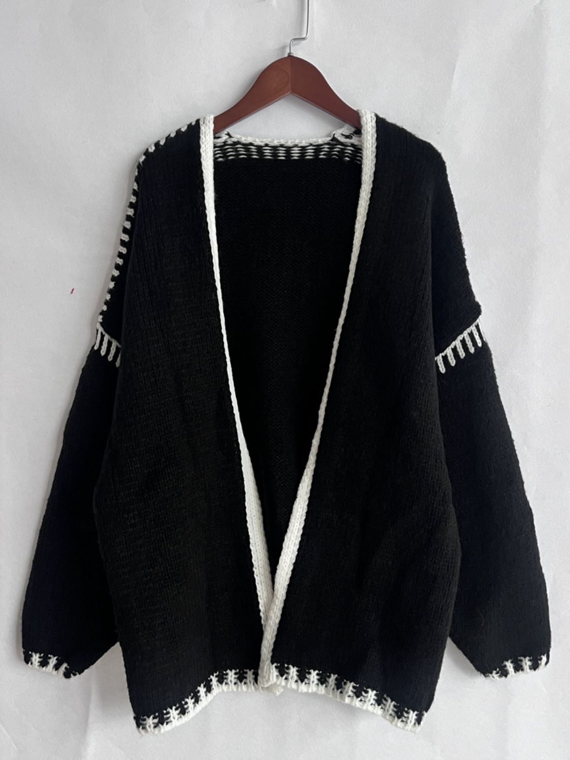 Contrast Open Front Dropped Shoulder Cardigan