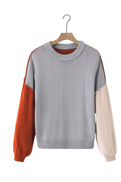 Contrast Round Neck Dropped Shoulder Sweater