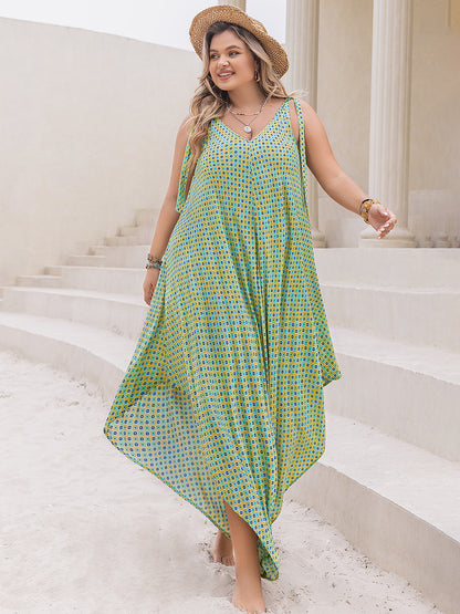Plus Print V-Neck Wide Leg Jumpsuit