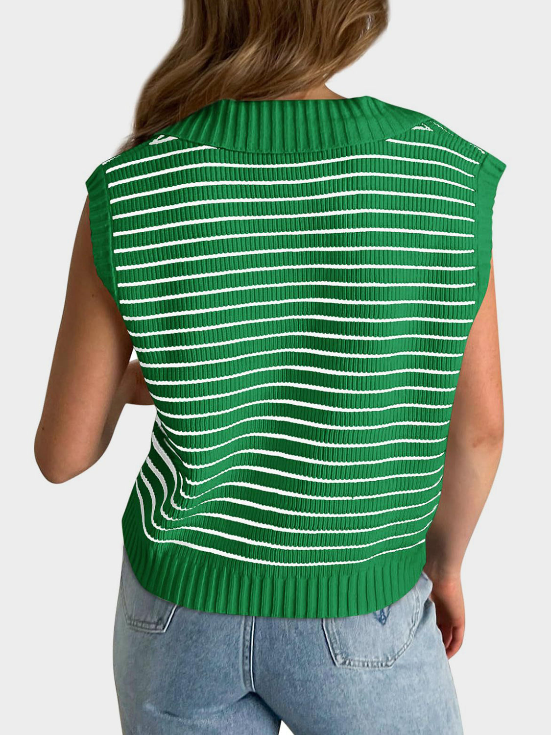 Collared Neck Striped Sweater Vest