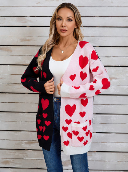 Heart Open Front Long Sleeve Cardigan