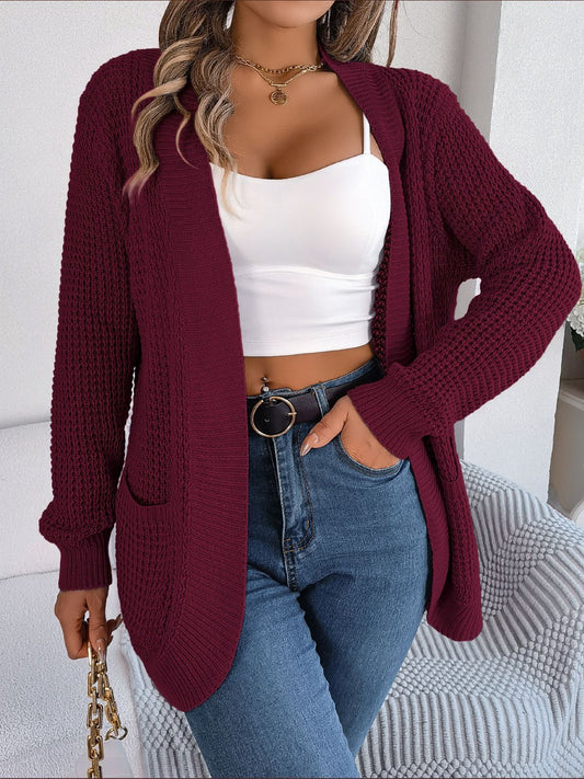 Open Front Long Sleeve Cardigan with Pockets