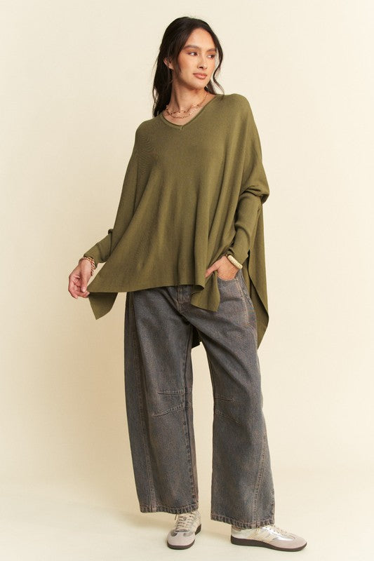 High-Low Side Slit Batwing Sleeve Top
