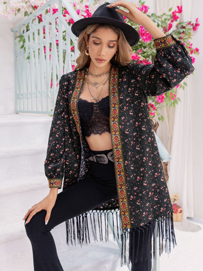 Print Fringe Detail Cardigan