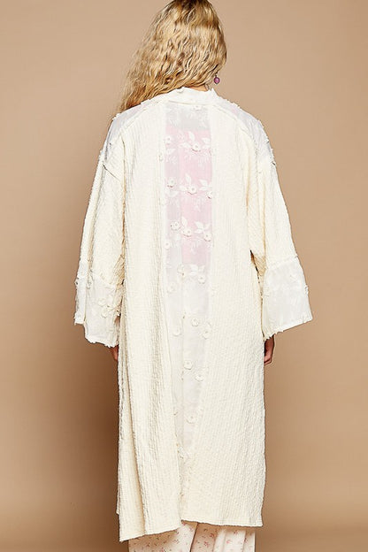 Flower Lace Trim Open Front Longline Cardigan