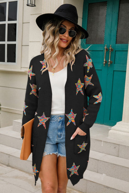 Star Open Front Long Sleeve Cardigan