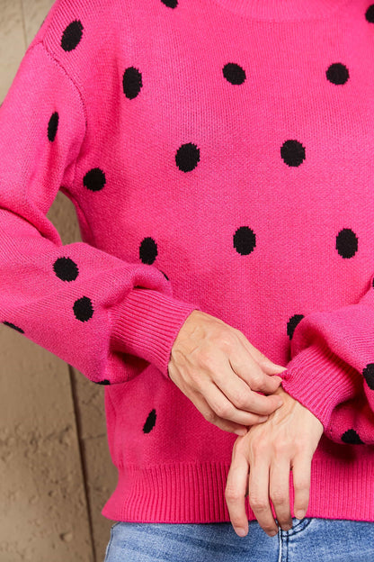 Polka Dot Round Neck Dropped Shoulder Sweater